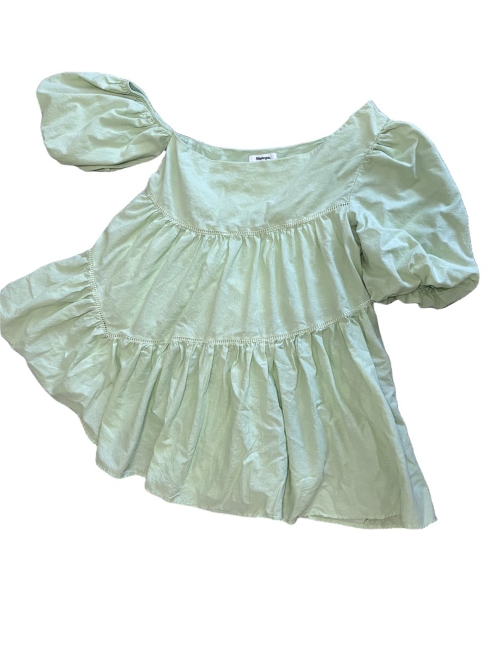 Showpo NWT green off shoulder puff sleeve babydoll mini dress - light green - 8 - Picture 5 of 10
